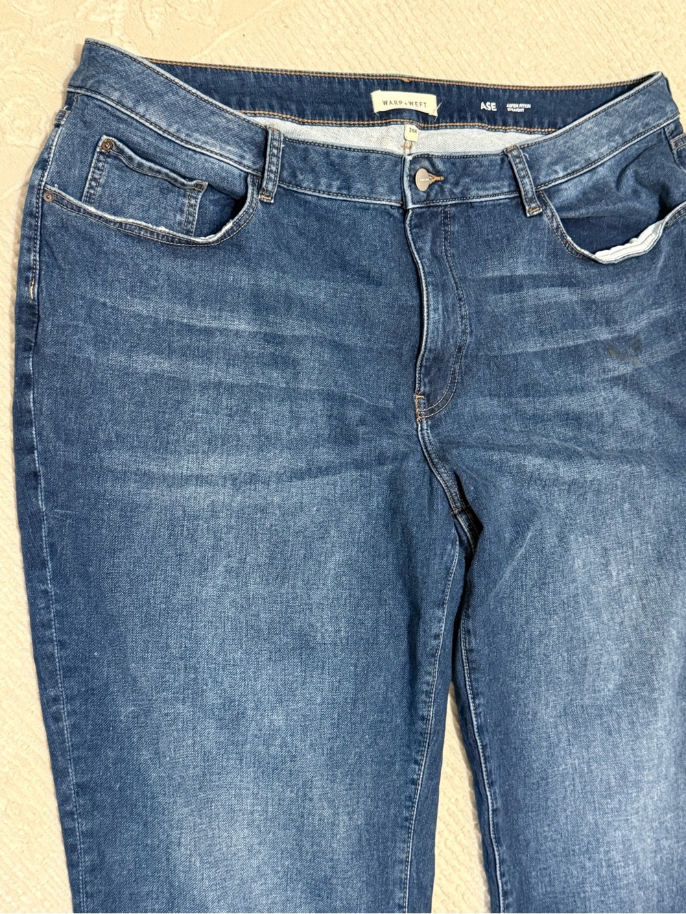 Warp + Weft Women's Straight Leg Jeans in Medium Blue - Picture 5 of 7